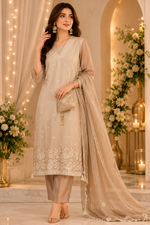 Pure Mul chanderi in ombré with pearl with zari detailing