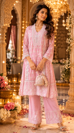 Shifli cotton chikankari co ord in pink