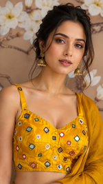 Purple mirror gaji silk blouse yellow