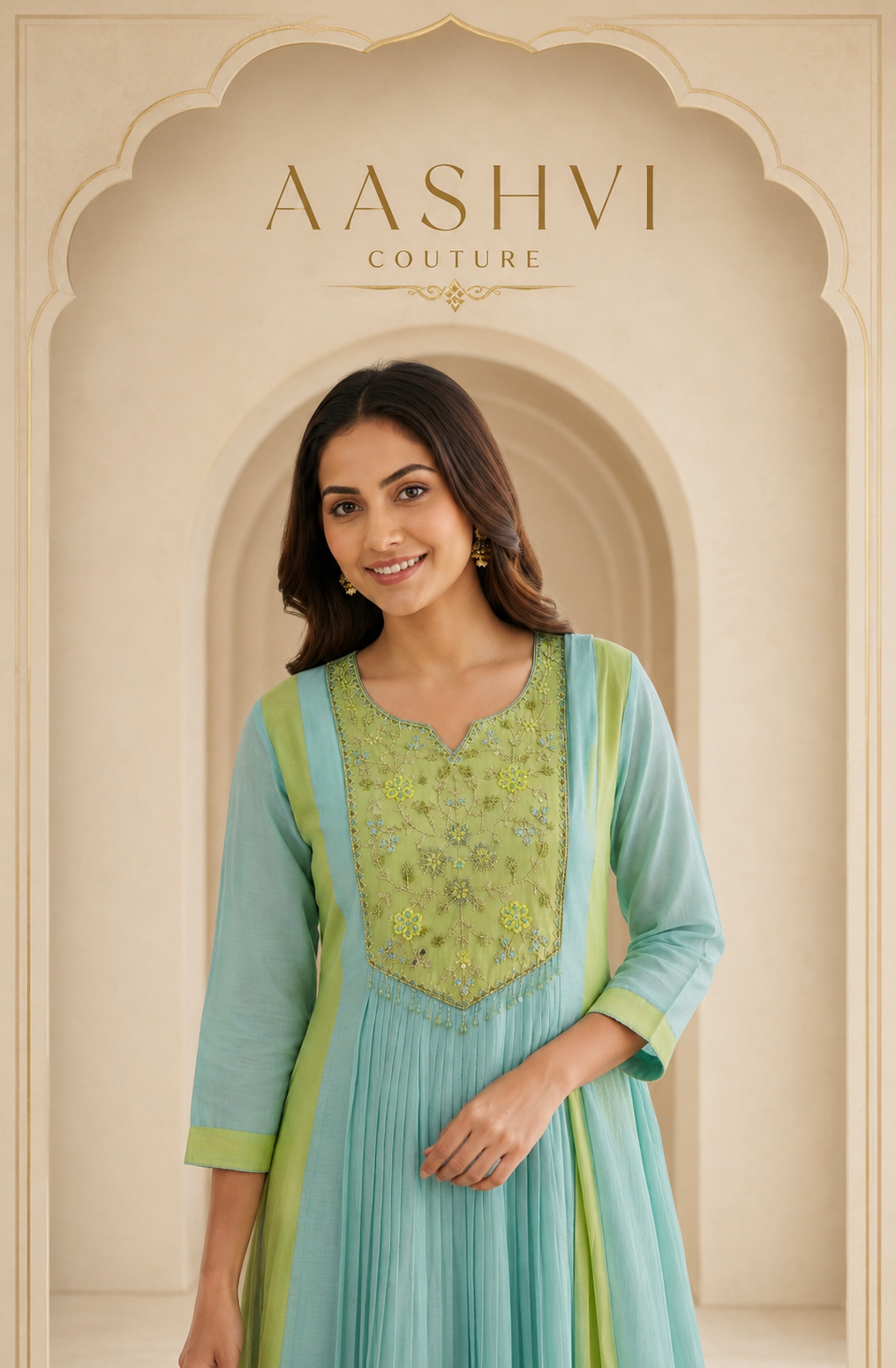 Pretty mul chanderi with lining in green