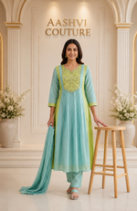 Pretty mul chanderi with lining in green