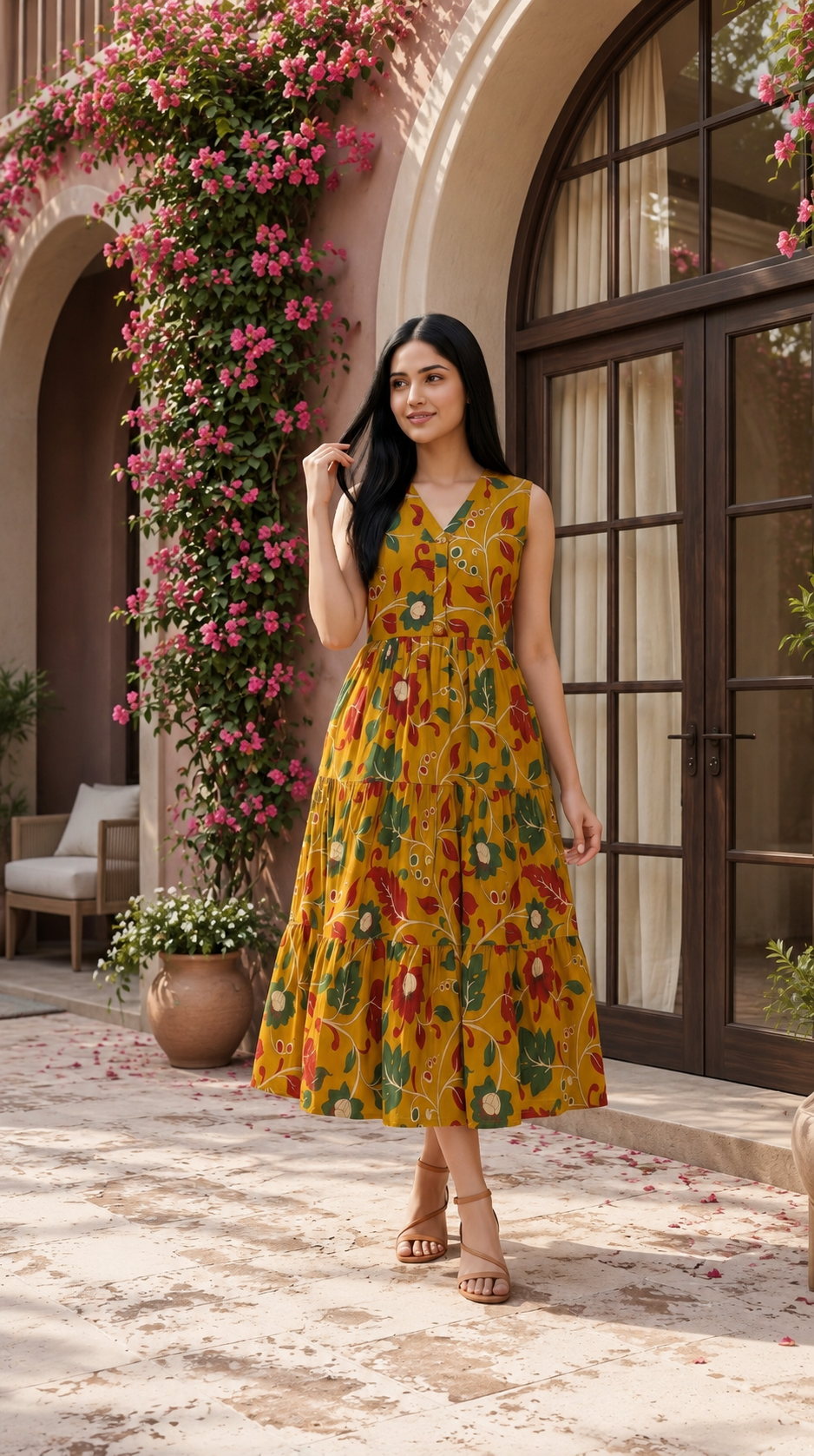 Premium cotton yellow floral block print one piece