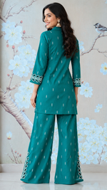Premium cotton fully embroidered with cutwork Co ord set in green