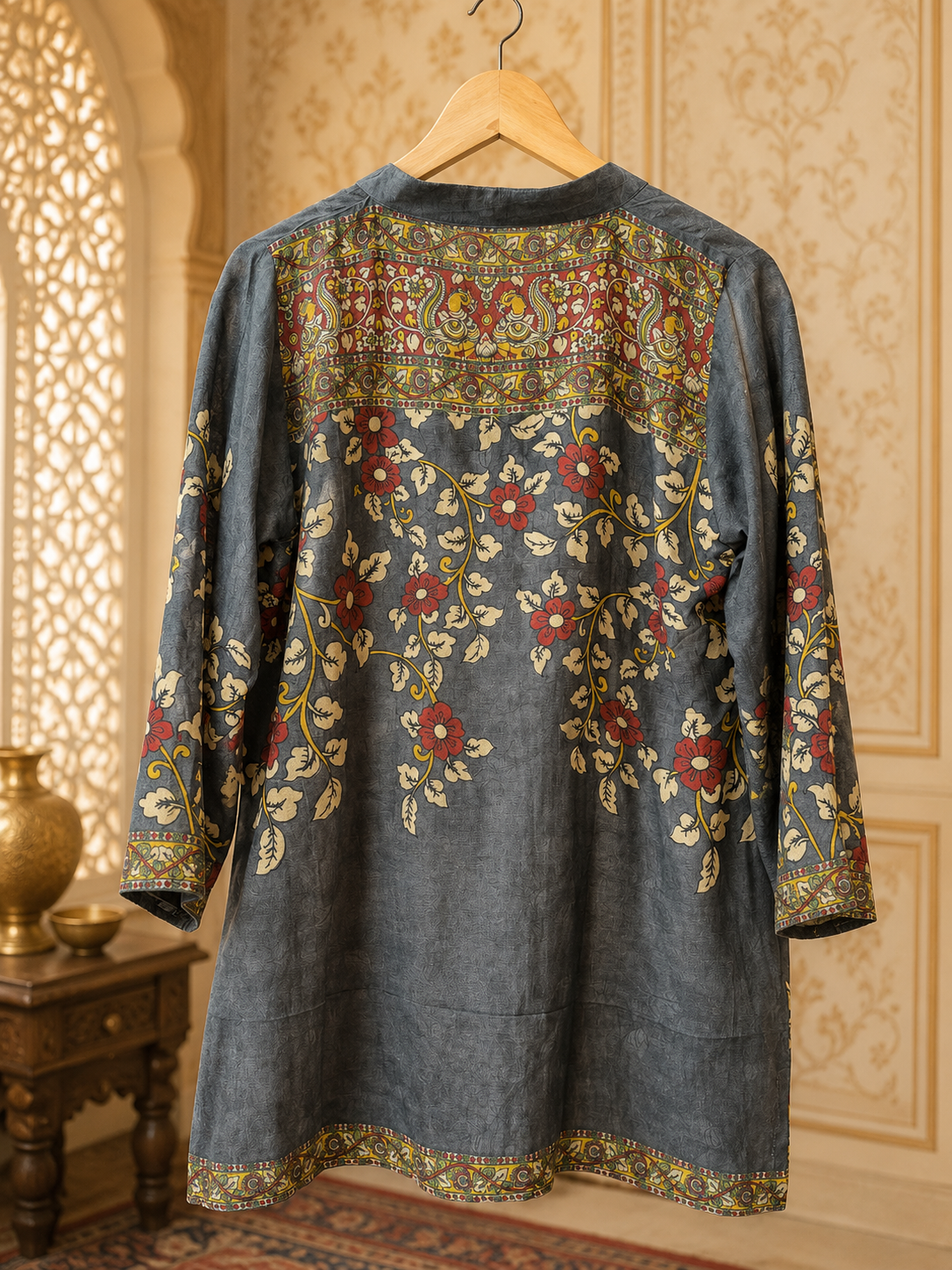 Russian silk ajrakh black and red top