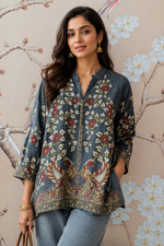 Russian silk ajrakh black and red top
