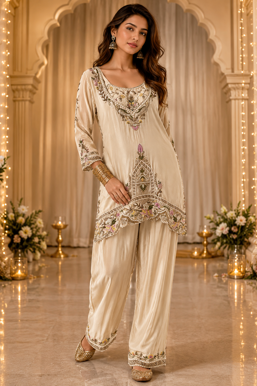 Premium pure chinon with intricate heavy embroidery all overcomes with a separate bustier