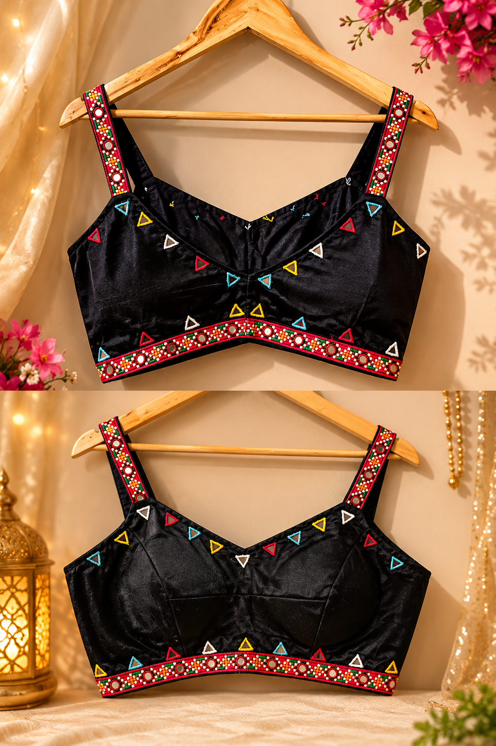 Pretty gaji silk blouse in black suitable for 36-40 ( margin available)