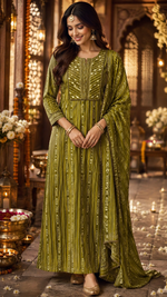 Pretty cotton full suit in green