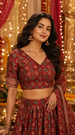 Gaji silk real mirror red blouse