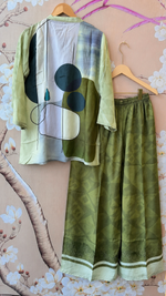 Pure crepe Mul silk green co Ord set