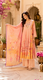 Pure cotton digital printed real mirror full suit set in pink