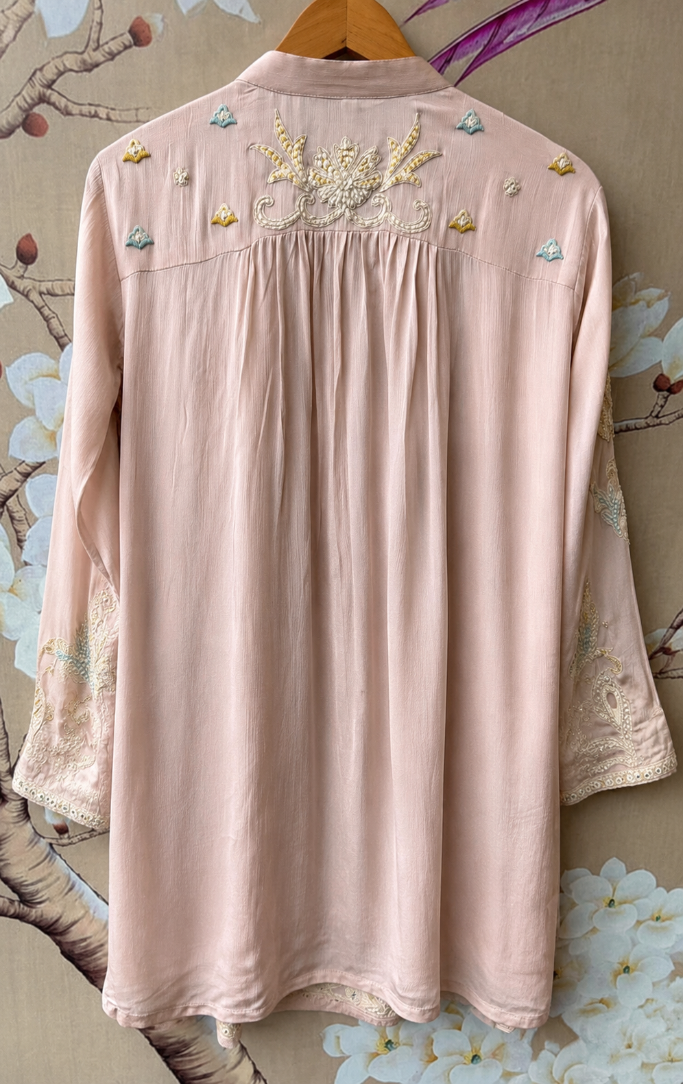 Premium chinon handwork with intricate handwork Co ord in nude pink