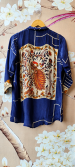 Blue crepe front and back digital printed