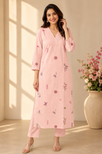 Cute baby pink embroidered cotton kurta pant