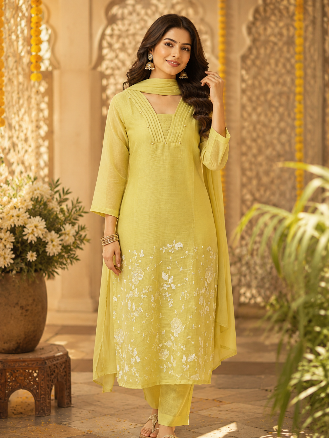 Super pretty Mul Chanderi embroidered suit set