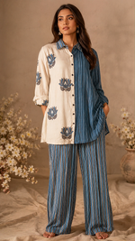 Pure crepe front and back digital print co ord in Blue