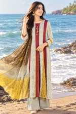 Pure cotton Anarkali suit set paired with block print dupatta