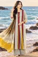 Pure cotton Anarkali suit set paired with block print dupatta