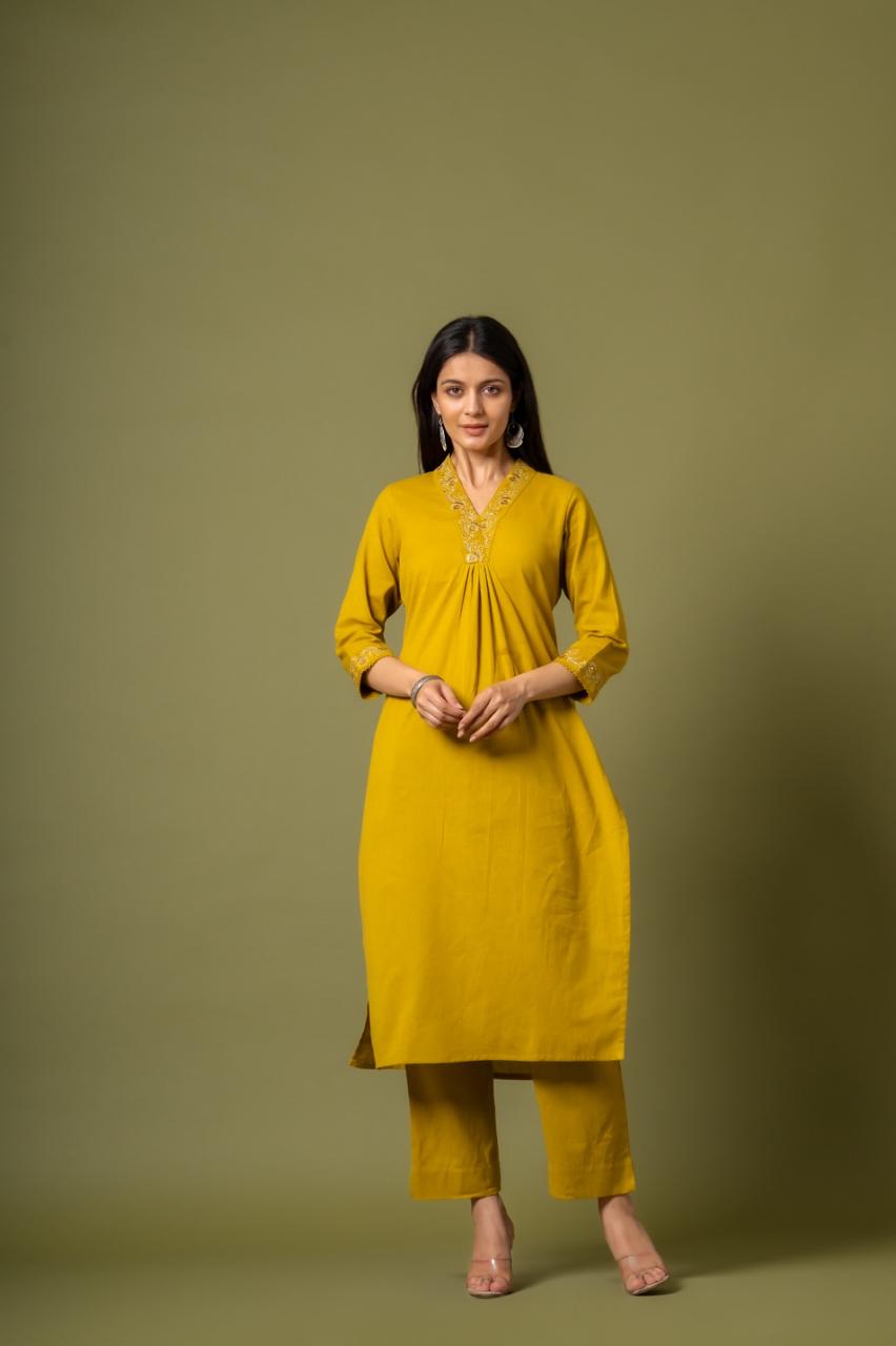Stylish n elegant V neck kurta pant (colour is different than model pic, pls refer video for exact colour)