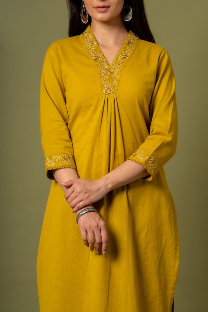 Stylish n elegant V neck kurta pant (colour is different than model pic, pls refer video for exact colour)