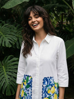 Super smart block printed pocket one piece with Mul lining