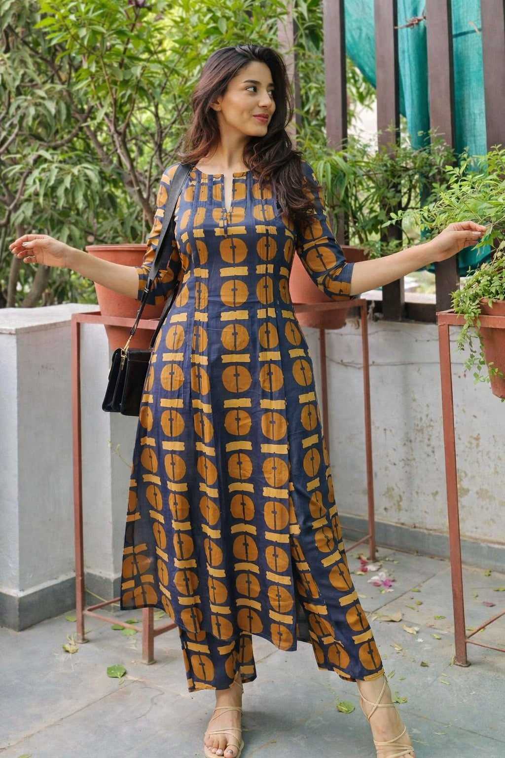 Pure cotton ajrakh print pintux kurta pant set