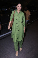 Pretty cotton designer embroidered co ord set in green