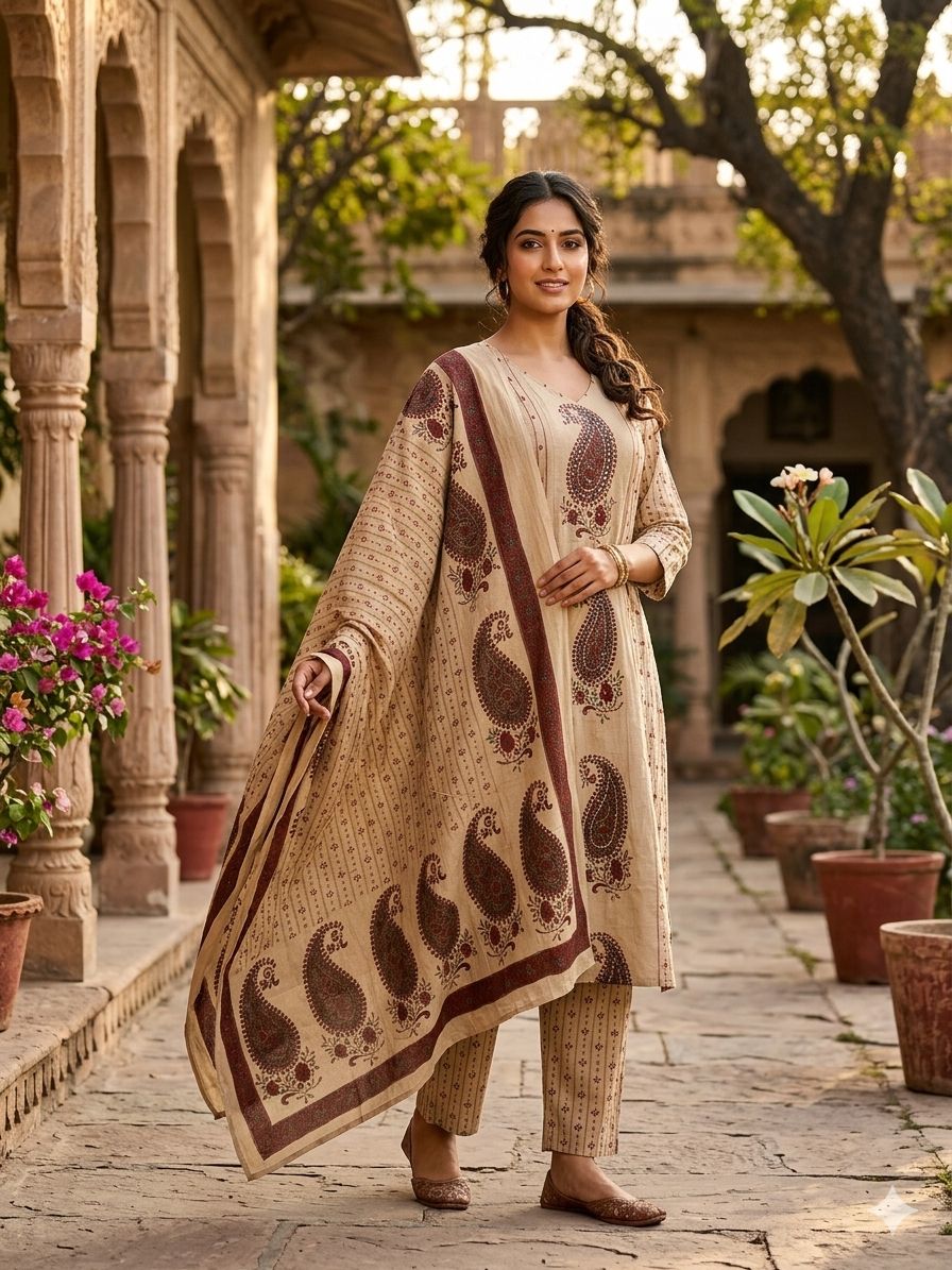 Super stunning cotton suit set paired with Mul dupatta