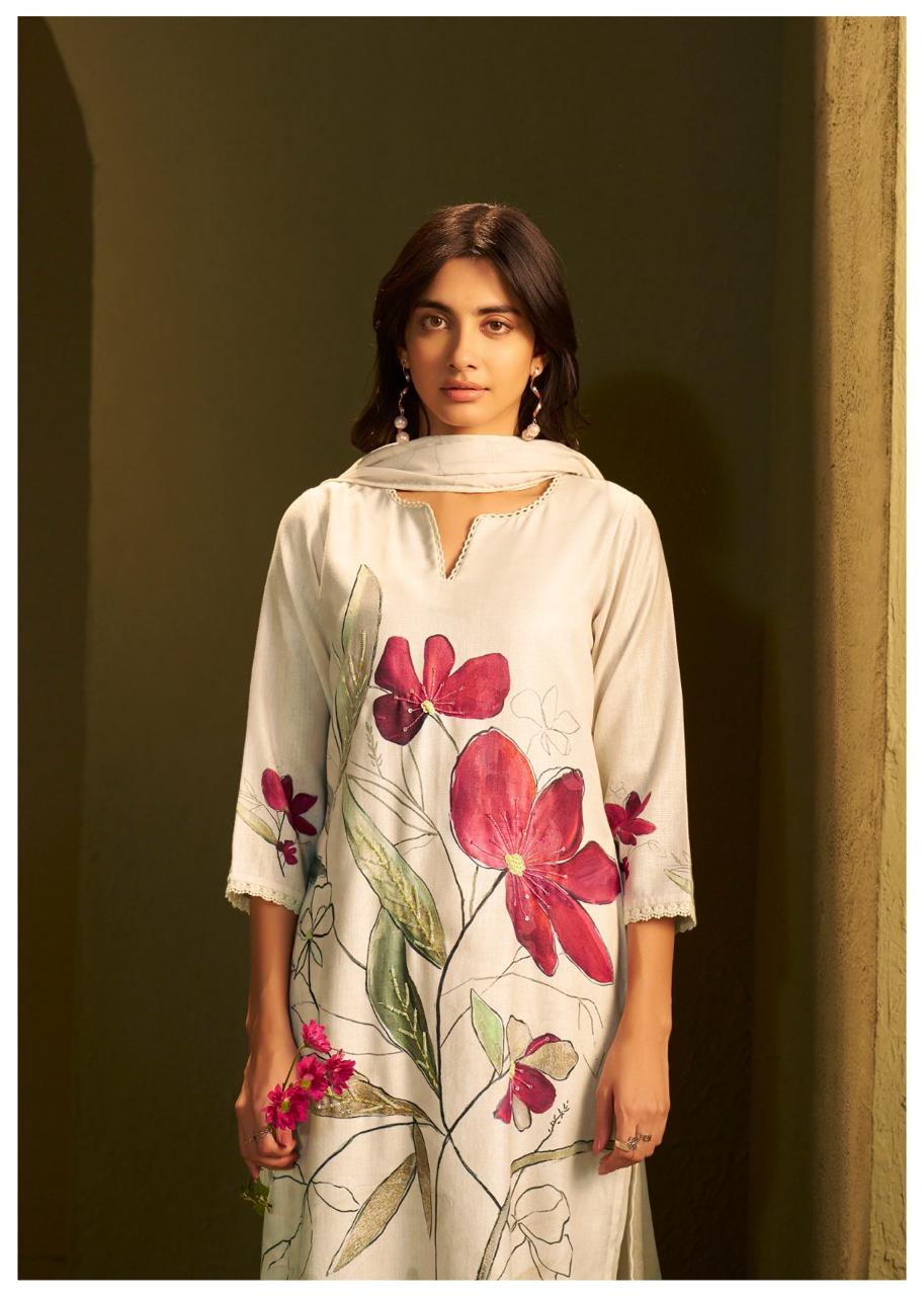 Super pretty and soft linen digital printed suit set in red