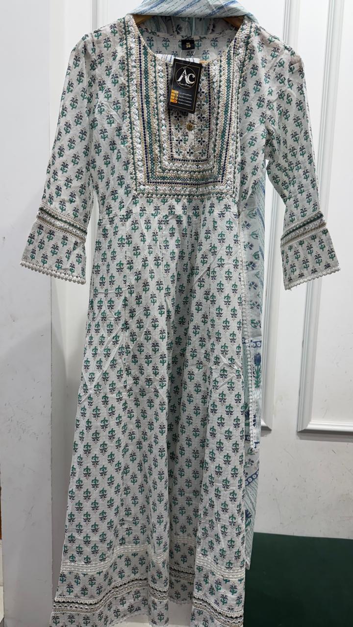 Pure cotton &nbsp;embroidered anarkali full suit set