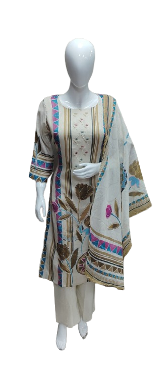 Premium linen cotton with pearl detailing suit set