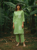 Front n back embroidered with designer pant in green