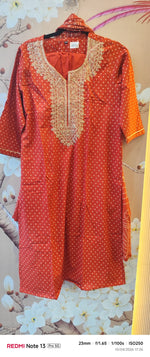 Full zari embroidery bhandhani full suit in rust