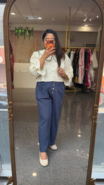 Premium cotton pants paired with super elegant textured cotton top
