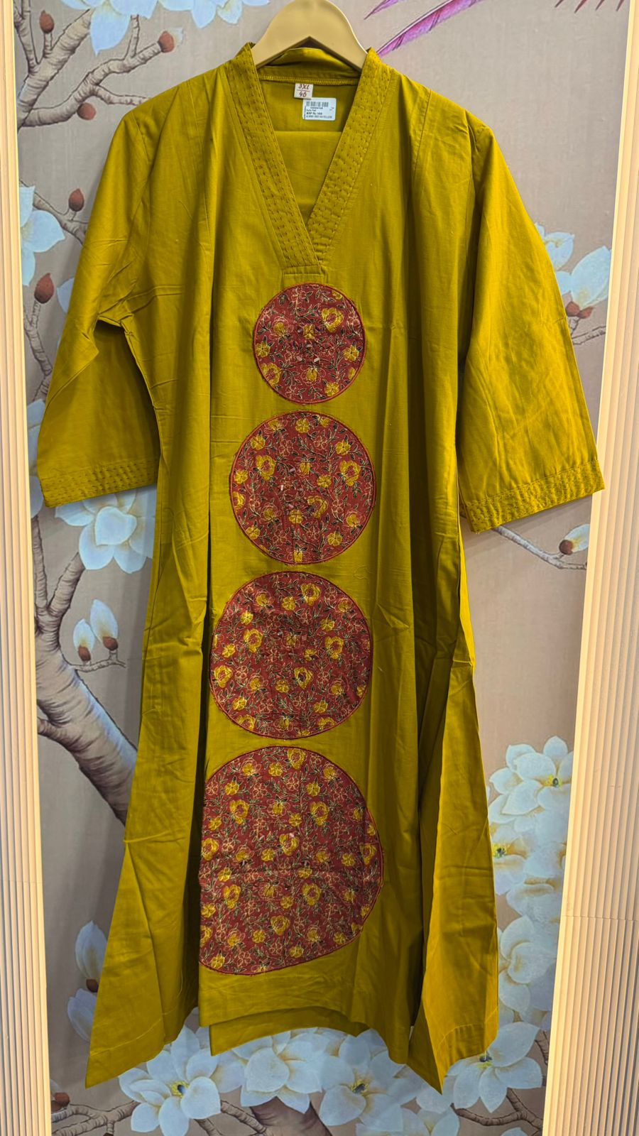 Applique work kurta pant yellow