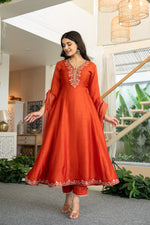 Russian silk with hand work on yoke and beautiful shimmer dupatta