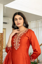 Russian silk with hand work on yoke and beautiful shimmer dupatta