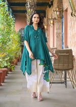 Green shantoon kaftan top paired with cotton pant