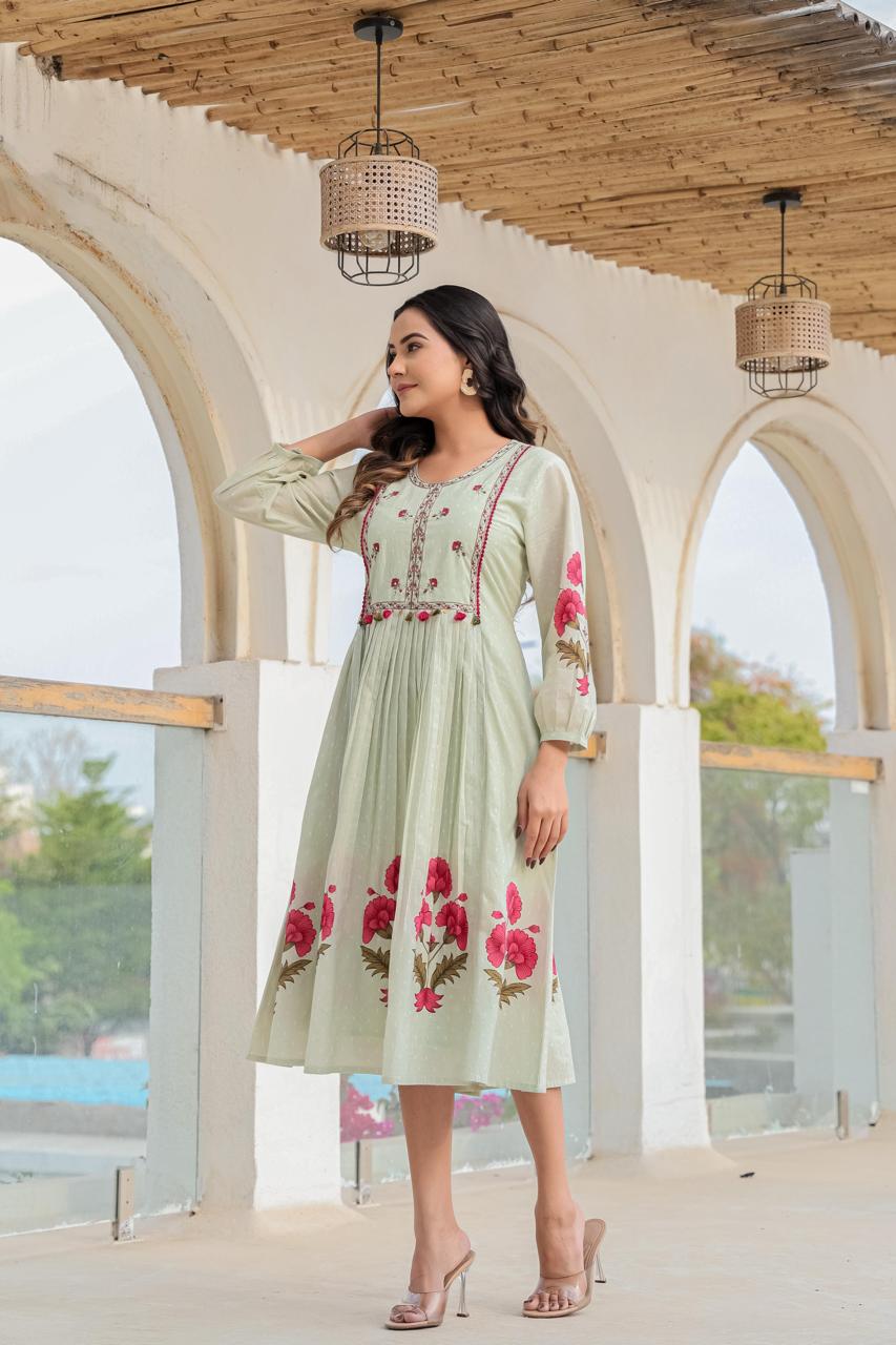 Mint green digital printed cotton one price with inner