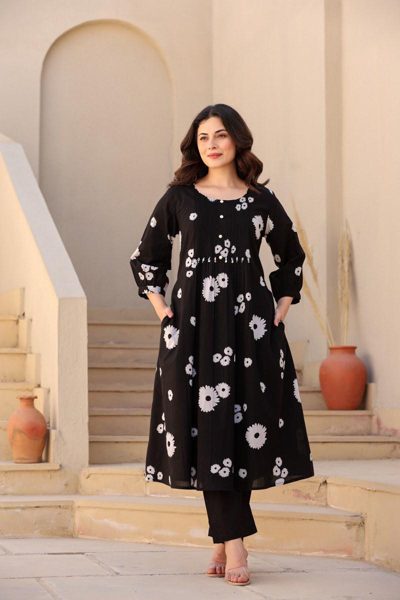 Smart Mul cotton lining kurta pant in black