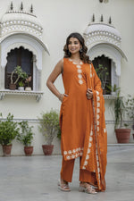 Pure cotton embroidered suit paired with Mul cotton dupatta