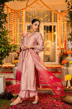 Wow dola silk zari detailing suit set in pink