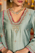 Wow dola silk zari detailing suit set in blue