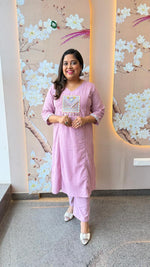 Restocked !! Powder pink cotton with applique work kurta pant !!