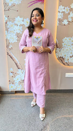 Restocked !! Powder pink cotton with applique work kurta pant !!