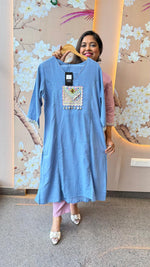 Powder blue cotton with applique work kurta pant