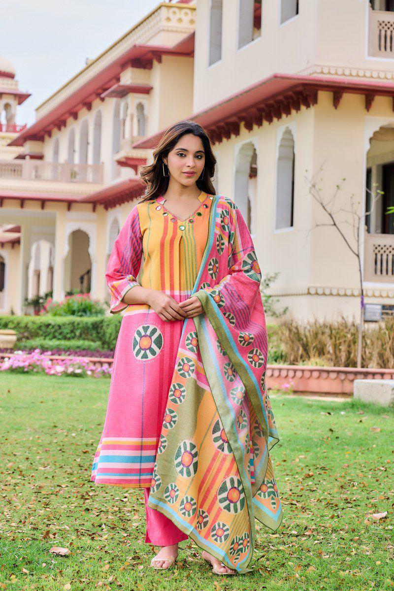 Pretty cotton with mirror detailing full suit in multi