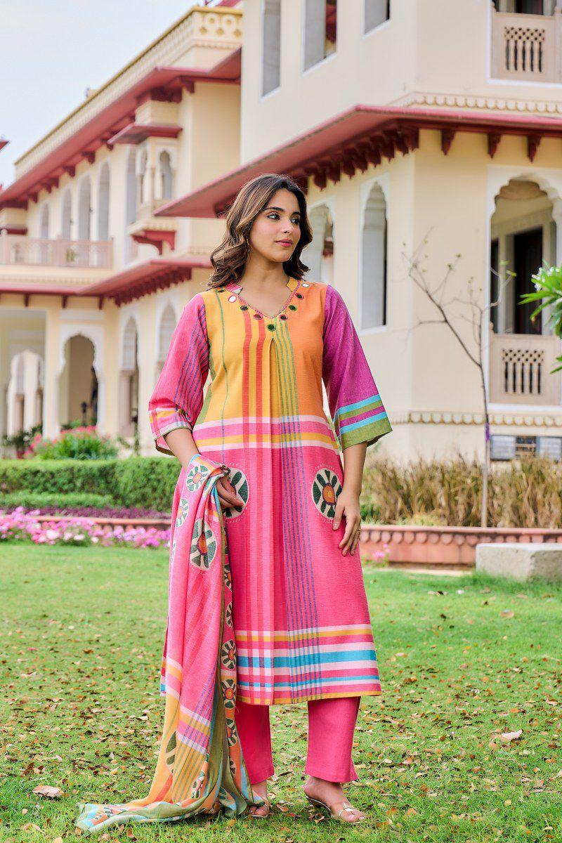 Pretty cotton with mirror detailing full suit in multi
