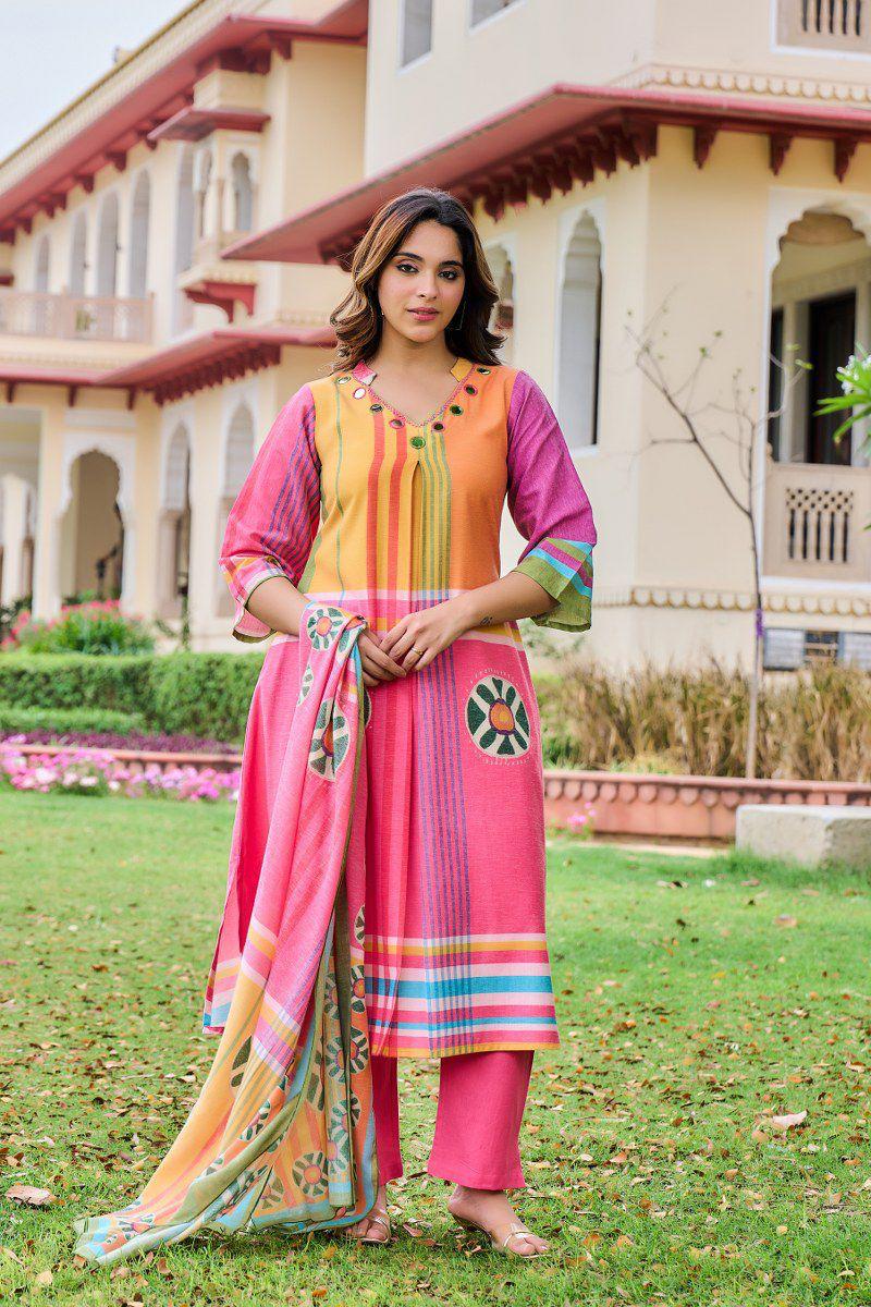 Pretty cotton with mirror detailing full suit in multi