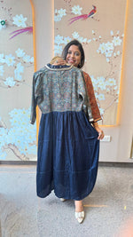 Pretty ajrakh Modale blue one piece with real mirror